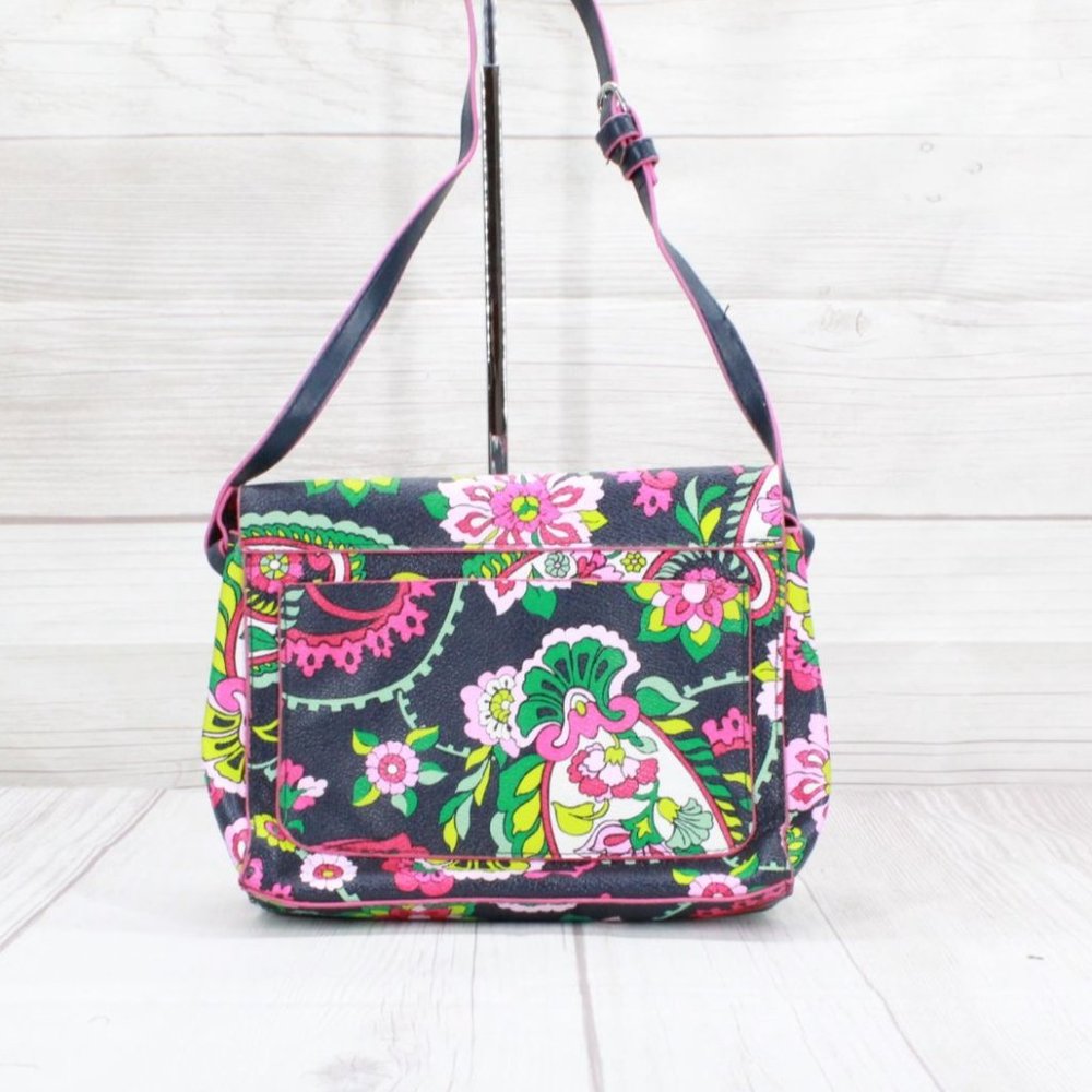 Vera Bradley Black Leather Petal Paisley Pattern Clutch Crossbody Shoulder Bag - Picture 5 of 9